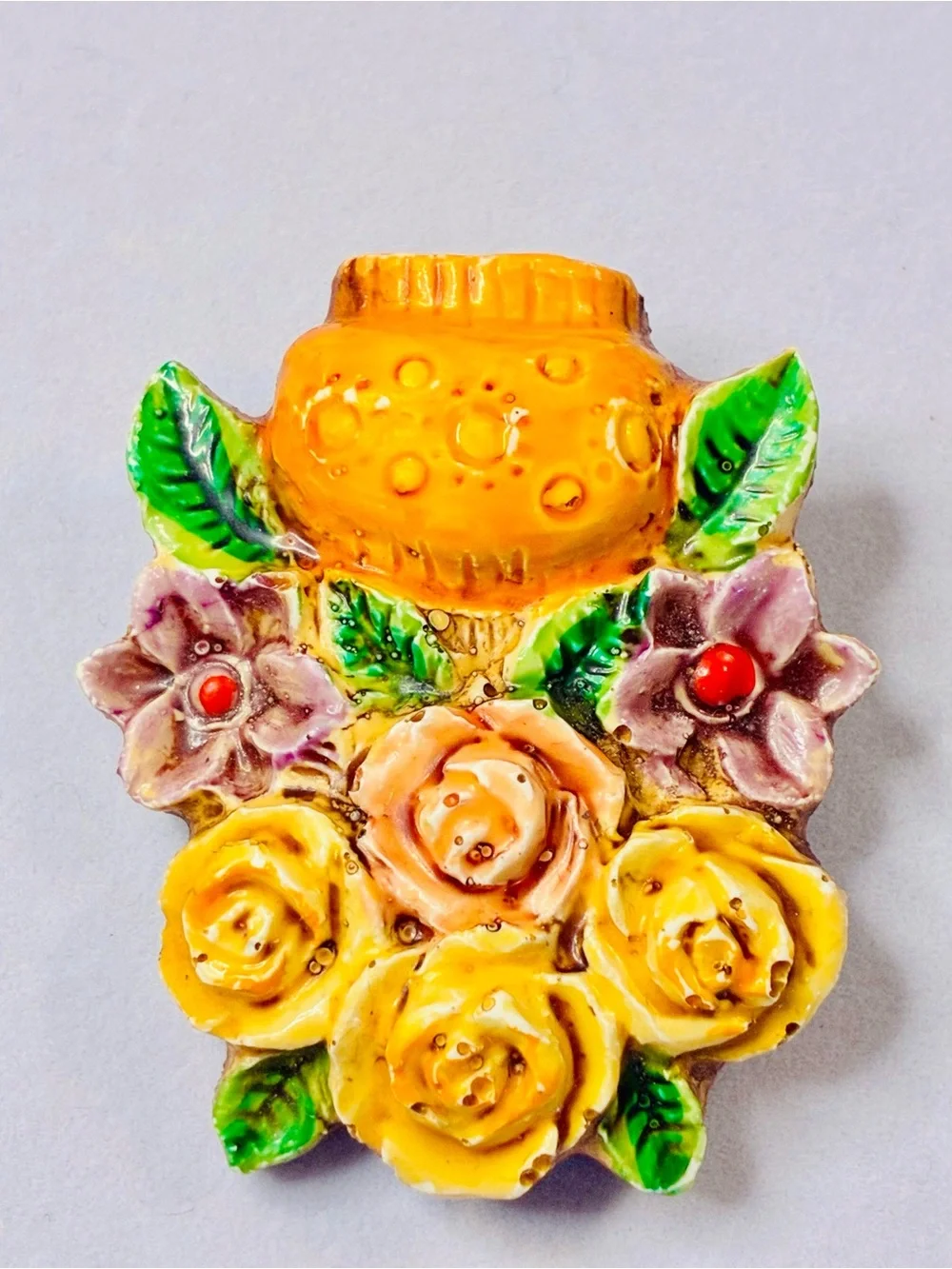 Vintage Made In Germany Colorful Retro Floral Bouquet Chunky Brooch